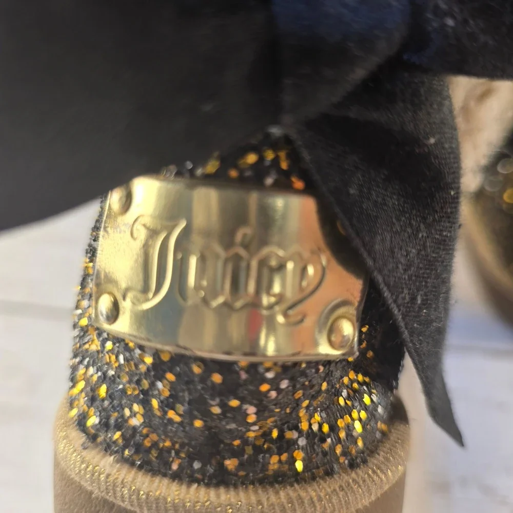 Juicy Couture Burbank Black Faux Fur‎ Bow Boots Girls Size 11M FJ4651 Rhinestone